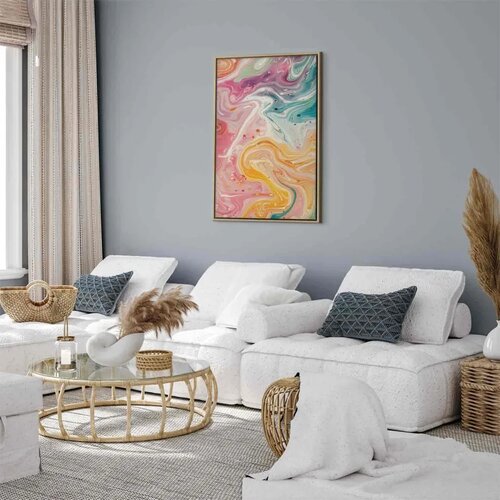  Slika - Colorful Chaos - Dynamic Shapes in Shades of Pink Yellow and Blue 60x90 Cene