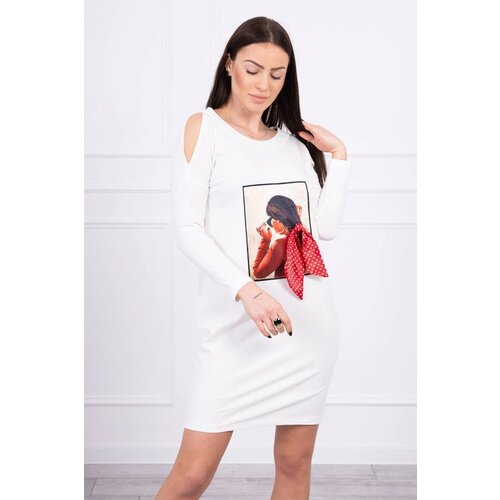  Dress with graphics and bow in polka dots 3D ecru Slike