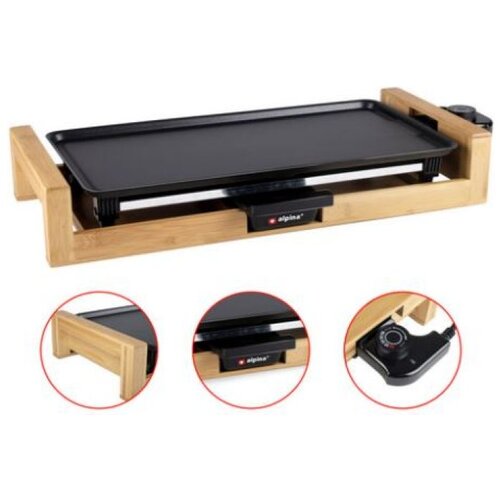  Električna žar plo&#353;ča ALPINA Teppanyaki GRILL, bambus, aluminij, moč 2000W, nastavljiva temperatura, 43x22,5 cm Cene