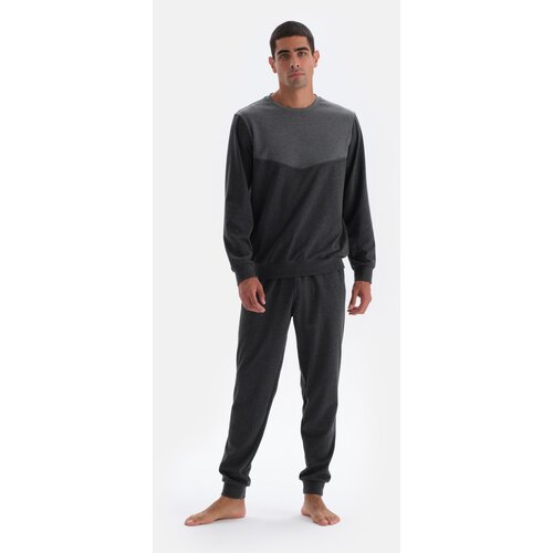 Dagi Anthracite Melange Crew Neck Long Sleeve Knitted Pajama Set Slike