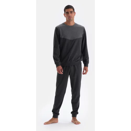 Dagi Anthracite Melange Crew Neck Long Sleeve Knitted Pajama Set