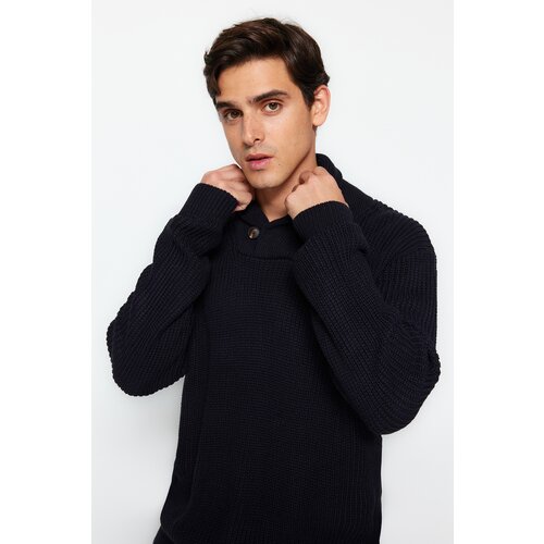 Trendyol Men&amp;#039;s Navy Regular Fit Shawl Collar Buttoned Knitwear Sweater Slike
