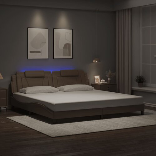  The Living Store Posteljni okvir z LED lučkami kapučino 200x200 cm umetno usnje - Posteljni Okvir, (21498803) Cene