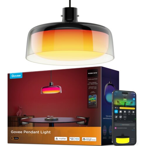 GOVEE LED RGBICWW prigu&amp;scaron;iva luster na sajli LED/21W/230V mat Wi-Fi Slike