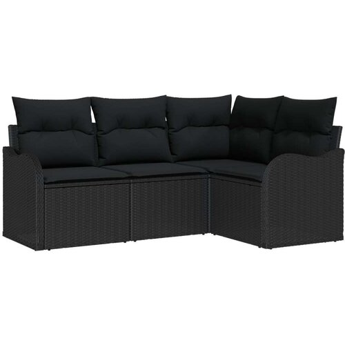  Set od 4 dijela vrtne sofe s jastučićima crni poli ratan dvosjedna vrtna sofa s pohranom i jastučićima crni poli ratan Cene