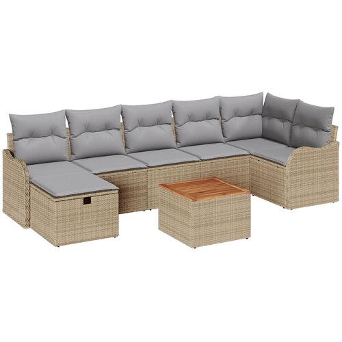 VidaXL 8-dijelni Vrtni Sofa Set s Jastučićima Bež Poli Ratan, 2-sjedna Vrtna Sofa s Jastučićima Bež Poli Ratan Slike