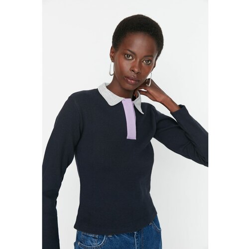 Trendyol Navy Blue Ribbed Fitted Knitted Blouse Slike