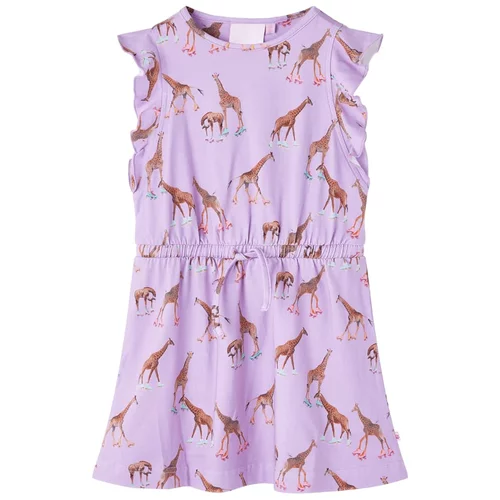 vidaXL Otroška obleka z naborki na rokavih in vrvico potisk žirafe lila 92