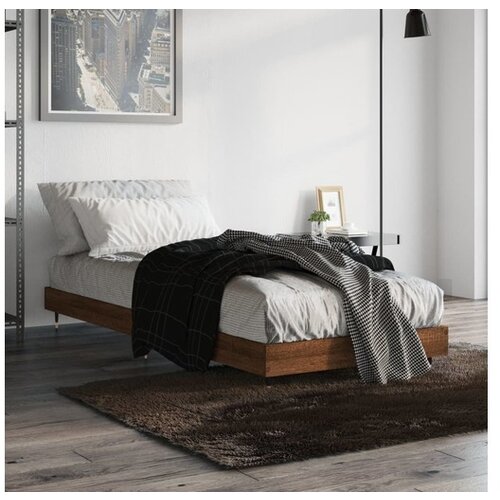 VidaXL Posteljni okvir rjav hrast 75x190 cm inzenirski les Slike