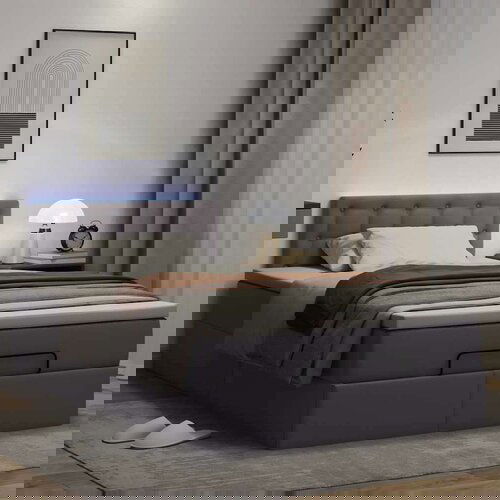 vidaXL Otomanski posteljni okvir z vzmetnico siv 120x190 cm um. usnje, (21611910) Cene