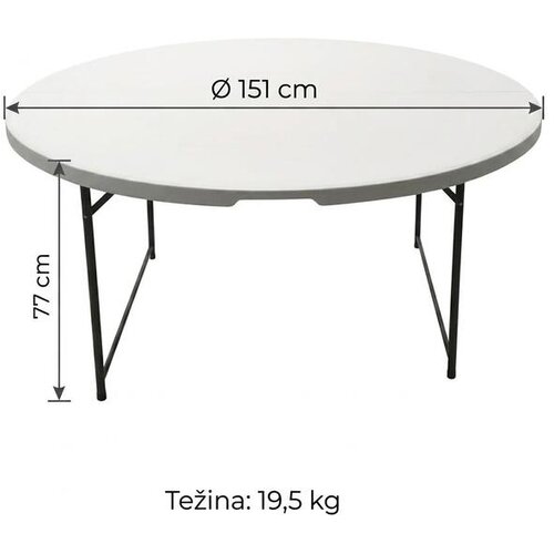  Okrugli sklopivi sto, 151 cm, visina 77 cm, Za 10 osoba Slike