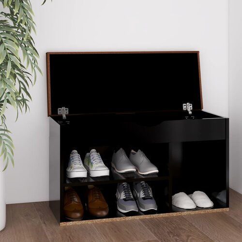 VidaXL Klupa za cipele s jastukom crna 80 x 30 x 47 cm od iverice Slike