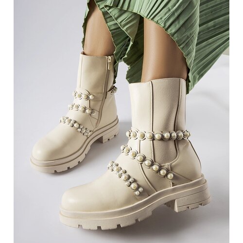Gemre Beige ankle boots adorned with pearls Callicratide Cene