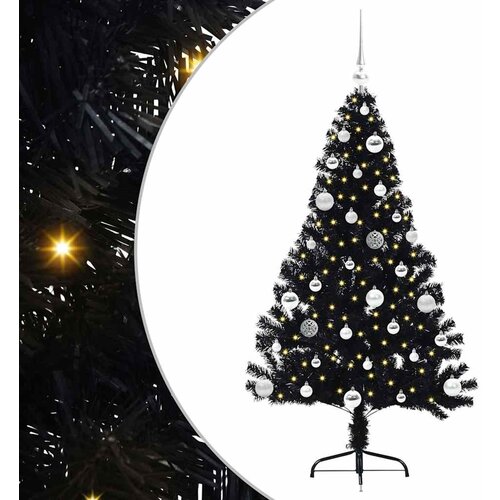 vidaXL Umjetna preddekorirana božićna jelka Črna 150 cm PVC, (5000072842) Cene