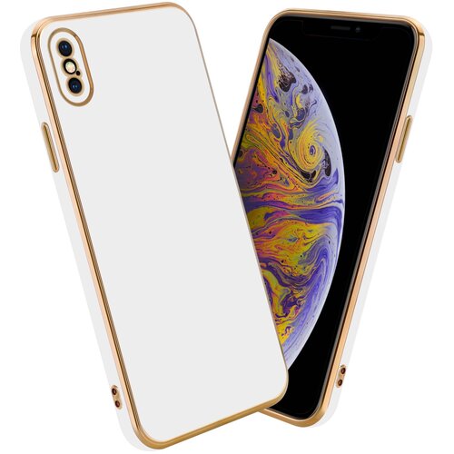 Cadorabo Ohišje, združljiv z Apple v sijajnem belem - zlati - zaščitni pokrov iz fleksibilnega silikona TPU in z zaščito pred kamero, (20593024) Cene