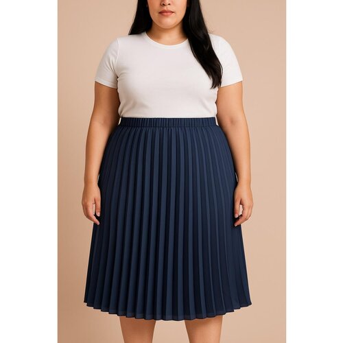 Fenzy Plus Size Plisirana Midi Suknja, Tamnoplava Slike