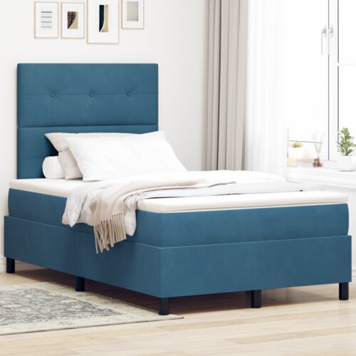 Box Spring Krevet s Madracem Tamno Plave Boje 120x200 cm Baršun Cijene