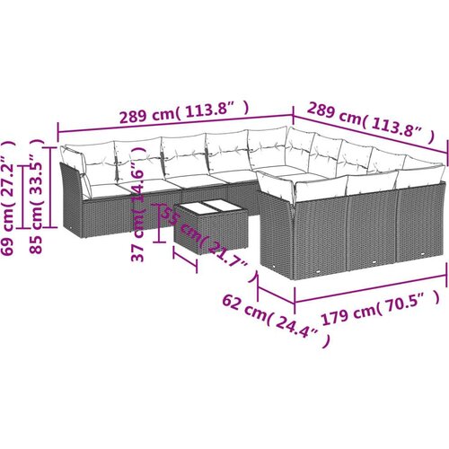 VidaXL 12-dijelni set vrtnih sofa od poliratana s jastucima smeđi Slike