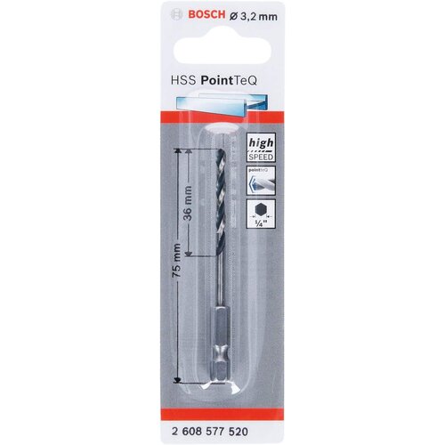 Bosch HSS spiralna burgija PointTeQ 3,2 mm sa &amp;scaron;estougaonim HEX prihvatom pakovanje od 1 komada - 2608577520 Slike