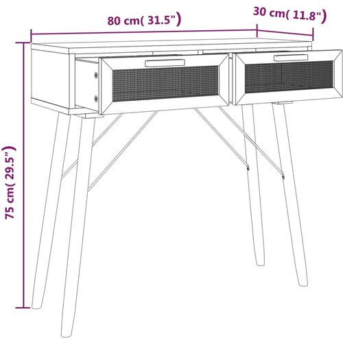 VidaXL Konzolni stol smeđi 80x30x75 cm od borovine i prirodnog ratana Slike