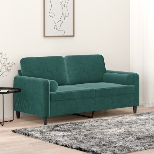 vidaXL Kavč dvosed z okrasnimi blazinami temno zelen 140 cm žamet Cene