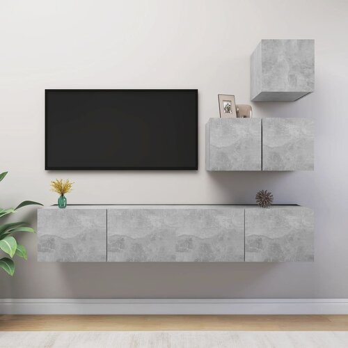 The Living Store Komplet TV omaric 4-delni betonsko siva iverna plošča - Komplet TV Omaric, (21374299) Cene