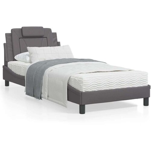 Postelja z vzmetnico siva 90x200 cm umetno usnje Slike