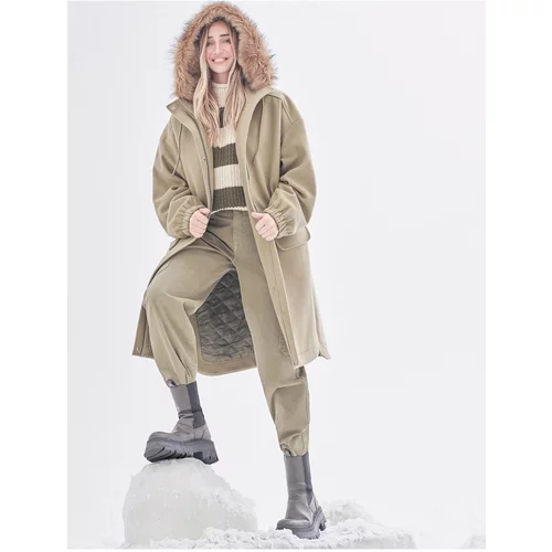 Koton Şahika Ercümen X - Hooded Oversized Stamped Coat