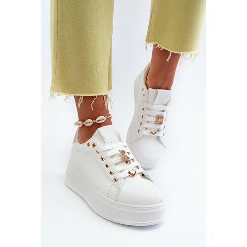 Kesi Women's platform sneakers with eco-leather studs, white Cavisa Slike