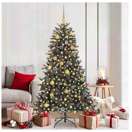 VidaXL Umjetno božićno drvce Zelena 180 cm PVC Plastika i Čelik - 180 cm s LED-ima i zlatnim/brončanim lopticama Slike