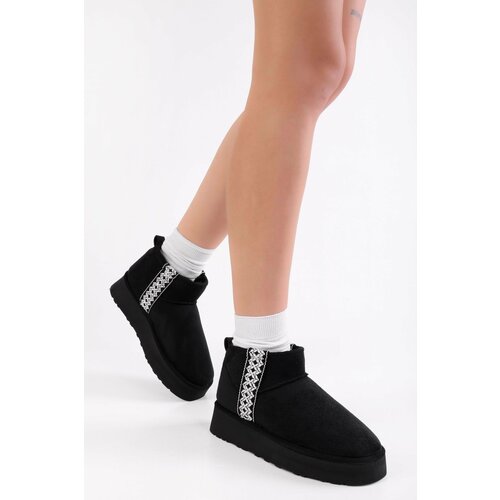 Shoeberry Women's Uppy Black Suede Feather Boots Slike