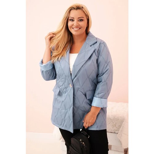 Kesi Włoski Plus Size women's quilted jacket with collar and button denim blue Cijene