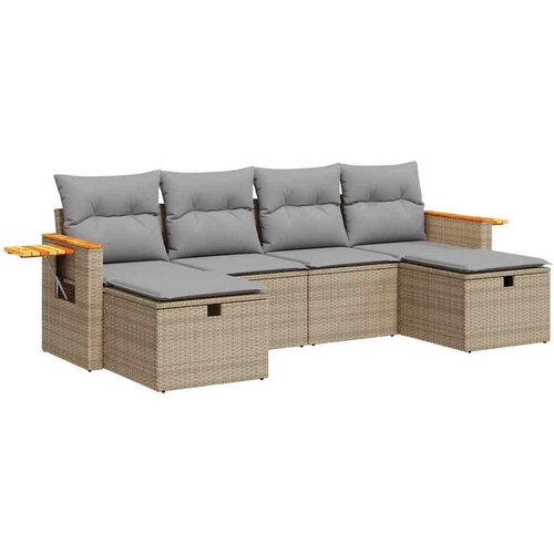 VidaXL 6-dijelni set vrtnih sofa s jastucima bež od poliratana Slike