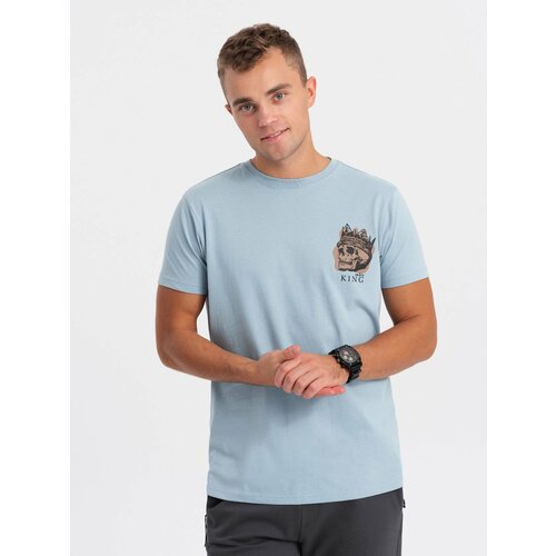 Ombre Men's cotton t-shirt with chest print - light blue Slike