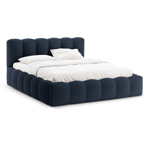 Micadoni Temno modra oblazinjena zakonska postelja s prostorom za shranjevanje z letvenim dnom 160x200 cm Lupine &amp;ndash; Slike