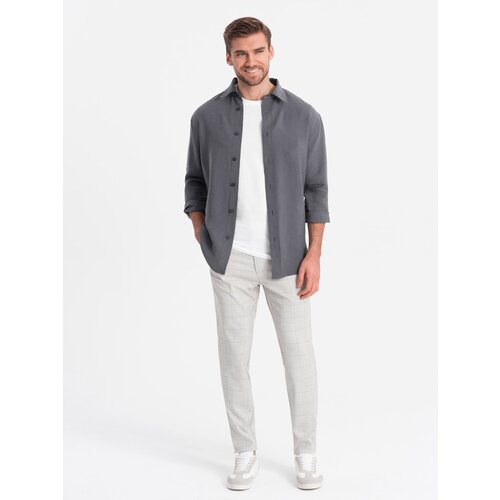 Ombre Men's pants with a classic cut in a delicate check - beige Cene