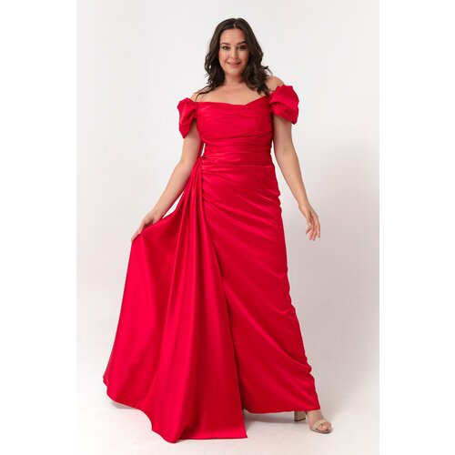 Lafaba Women's Red Bateau Neck Evening Dress &; Prom Evening Dress With Sweep Train Cene