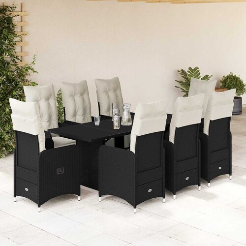  9-dijelni vrtni bistro set od poliratana s jastucima crni Crna 190 x 80 x 75 cm Cijene