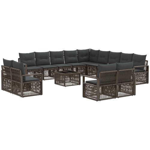 vidaXL Vrtna sedežna garnitura 14 pcs Siva poli ratan, (5000270995) Cene