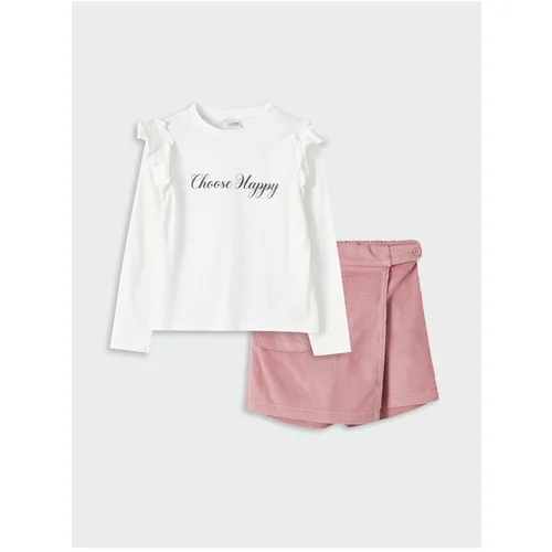 LC Waikiki Girls' Crew Neck T-Shirt and Shorts Skirt