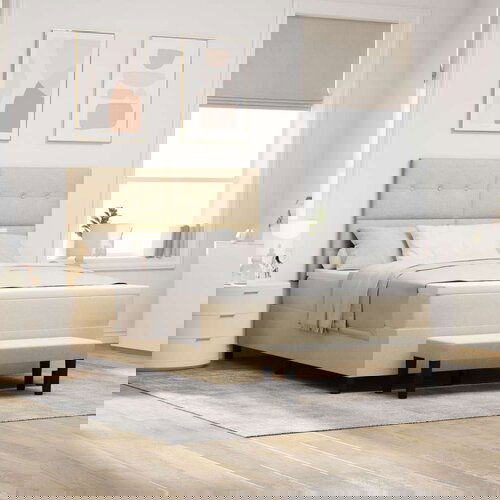  postelja z vzmetnico in klopjo krem 160x200 cm tkanina, (22083961) Slike