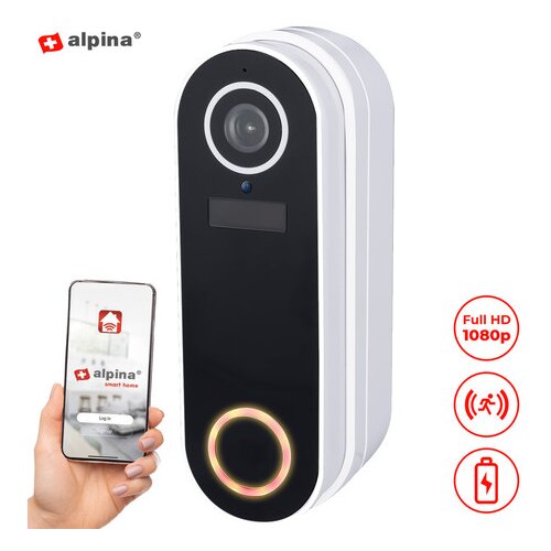 Alpina Smart Doorbell pametni video zvonec, WiFi, Full HD, aplikacija, Android + iOS, brezžični, polnilna baterija, zaznavanje gibanja, nočno snemanje, (20533078) Cene