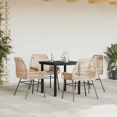  5-dijelni vrtni blagovaonski set s jastucima poliratan i staklo Smeđa 80 x 80 x 74 cm Slike