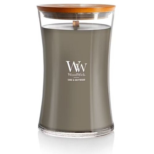 WoodWick Miri&amp;scaron;ljava sveća Sand &amp;amp; Driftwood, L, Siva Slike