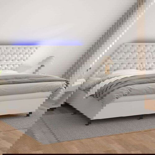  Box spring postelja z vzmetnico LED bela 160x200cm umetno usnje, (20901126) Slike
