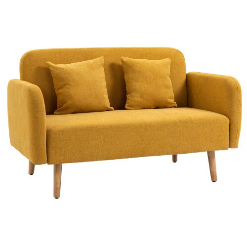 Nesta 2-sedežna zofa Loveseat z blazinami, nastavljivi nasloni za noge, žametni poliester, pena, naravna+rumena, kompaktna zasnova, (5000493758) Cene