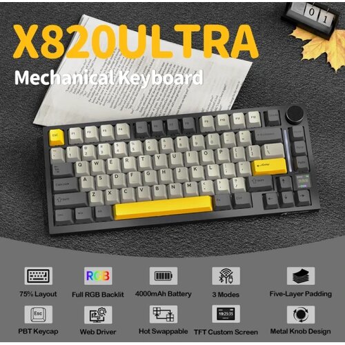 Attack Shark bežična gaming tastatur X820Ultra mehanička/trimode/tft screen/gasket/starry black Slike