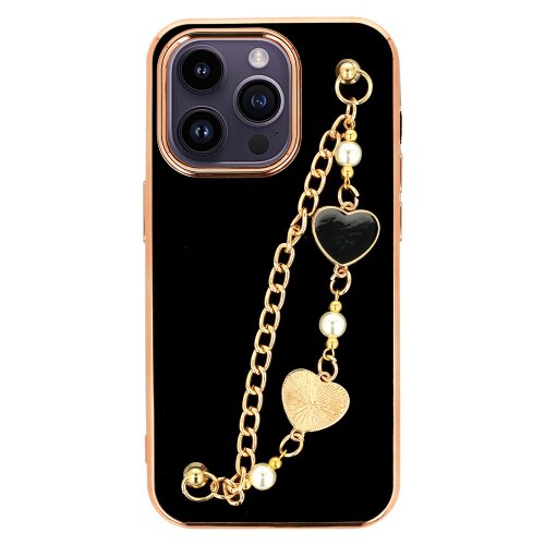 Onasi Trendy silikonski ovitek z zapestnico za iPhone 11 - črn s srčki Slike