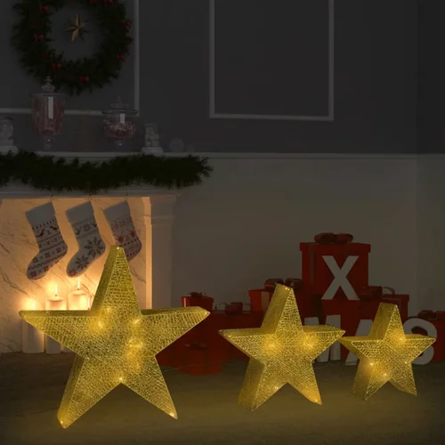 Ukrasne božićne zvijezde 3 kom zlatne mrežaste LED
