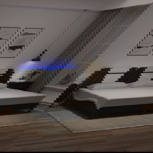  The Living Store Posteljni okvir z LED lučkami črno bel 200x200 cm umetno usnje - Posteljni Okvir, (21441370) Cene